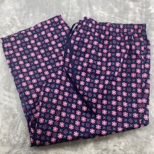 Cacique Pajama Pants Womens 26/28 Navy Pink Floral Medallion Drawstring Lounge